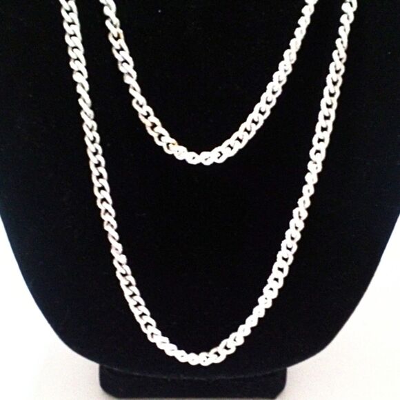 Vintage Long Textured Aluminum Link Chain Necklace 54" Mid Century - Picture 4 of 5